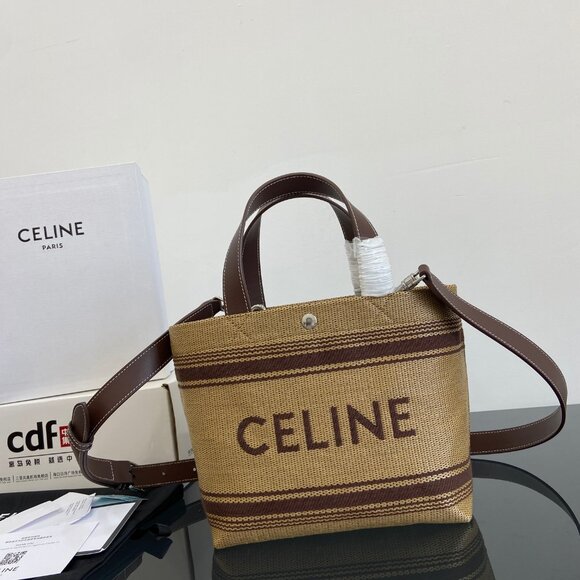 Celine Logo Straw Tote Bag - Picture 1 of 8